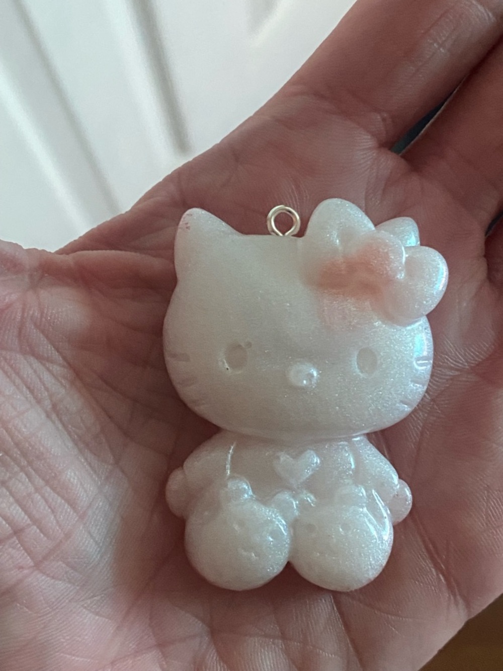 White Glitter Hello Kitty Resin Charm with Pink Accent